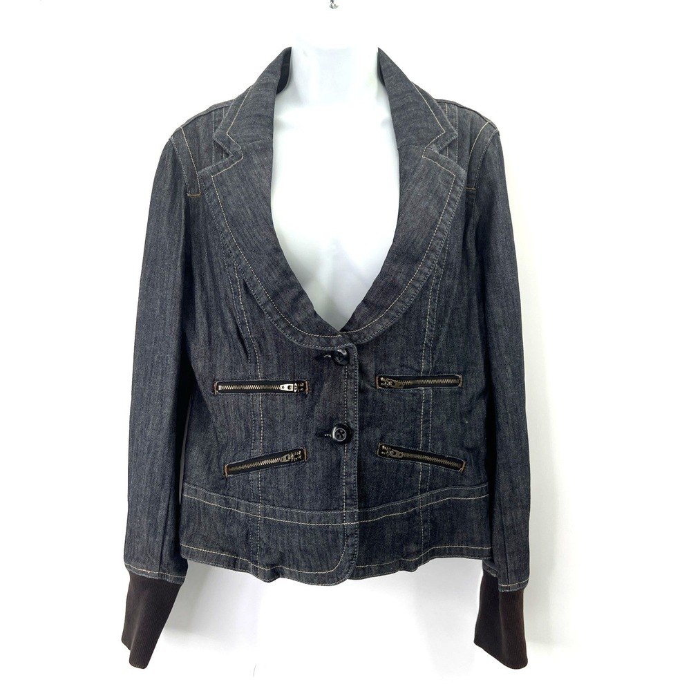 Y2K Converse Military Jacket Denim Streetwear Style Black Blue Jean Fitted